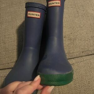Hunter Blue Boots with Green Accent